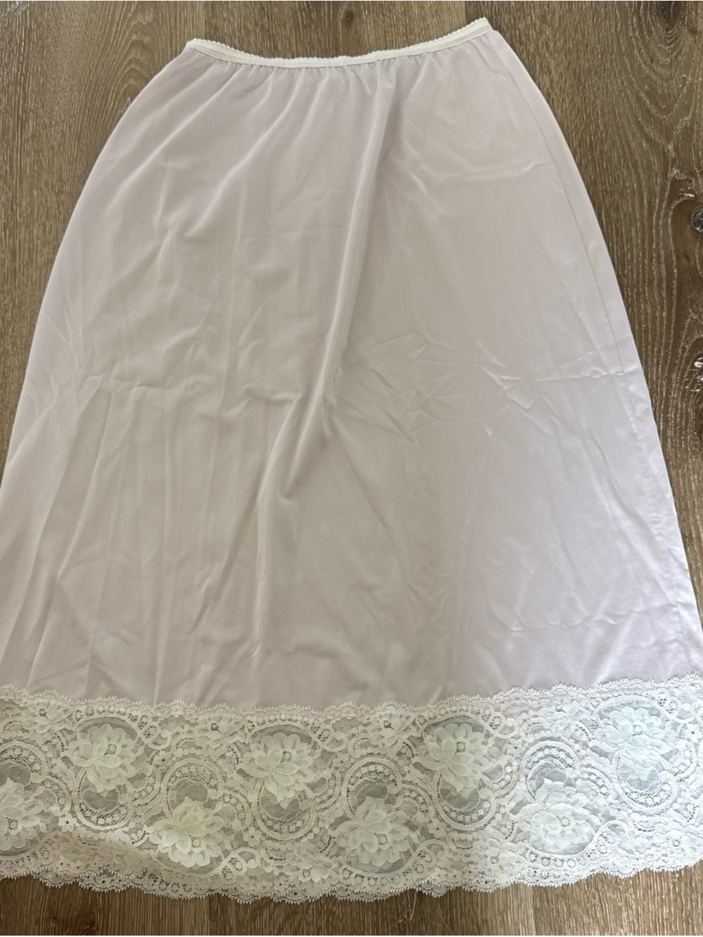 Vintage Shadowline Soft Pink Half Slip with Lace Trim - Cream